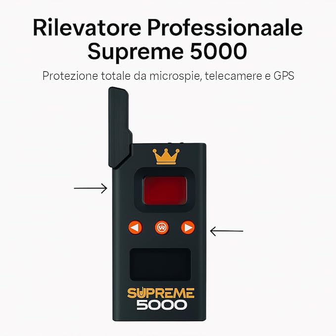 Rilevatore Professionale di Microspie, Telecamere Nascoste e GPS - Dispositivo Portatile Avanzato con Alta Sensibilità per Rilevare Segnali Wireless in Auto Uffici Casa - Supreme 5000