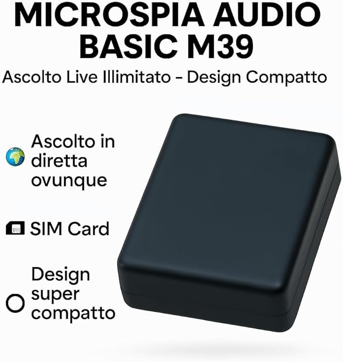 MICROSPIA AUDIO BASIC CON SIM Ascolto solo LIVE – Non è un localizzatore GPS, lo chiami e ascolti, Ideale per Monitoraggio Discreto come antifurto per auto e abitazioni (M39)