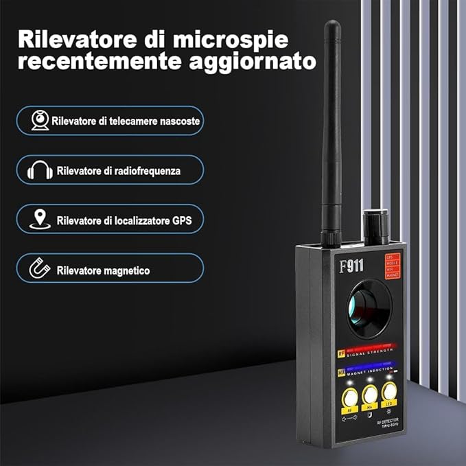 Rilevatore Professionale Multifunzionale 3 in 1 per Hotel, Auto e Ufficio – Modalità RF, Magnetica e Rilevazione IR per la Massima Protezione della Privacy (F911)