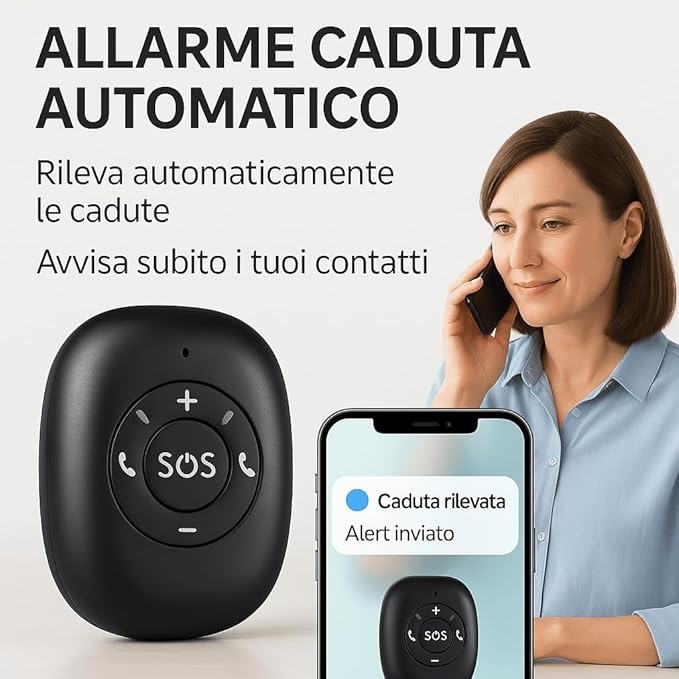 Dispositivo di Sicurezza Portatile con GPS in Tempo Reale, Chiamata SOS, Geofence e Rilevamento Caduta, Gestibile da App – Ideale per Anziani, Bambini e Persone Fragili (V50)