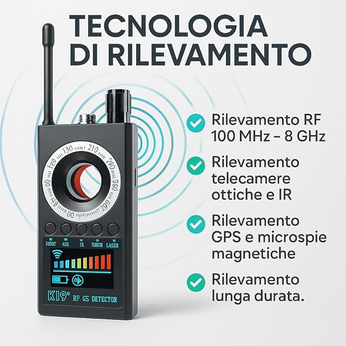 Italia Rilevatore Microspie - Rilevamento Intelligente Di Telecamere Spia e Microcamere – Ideale Per Viaggi, Hotel, Auto, Spazi Pubblici E Protezione Quotidiana (K19)