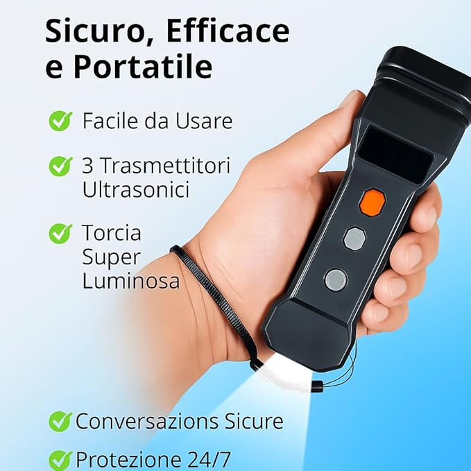 Dissuasore Repellente per Cani Aggressivi a Ultrasuoni - con LED Flash, Sicuro, Portatile e Non Dannoso per Animali – Protezione e Strumento di Addestramento – Portata 20 m