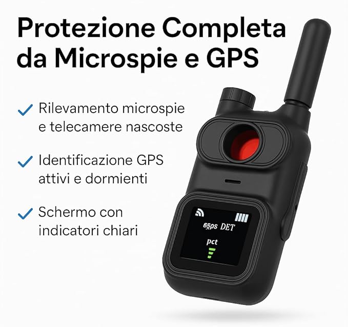 Rilevatore Professionale di Microspie mod. MINI, Telecamere Nascoste e GPS - Dispositivo Portatile Avanzato con Alta Sensibilità per Rilevare Segnali Wireless OCCULTATE in auto e a NOLEGGIO (AK780)