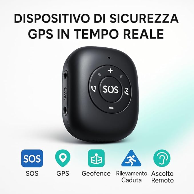 Dispositivo di Sicurezza Portatile con GPS in Tempo Reale, Chiamata SOS, Geofence e Rilevamento Caduta, Gestibile da App – Ideale per Anziani, Bambini e Persone Fragili (V50)
