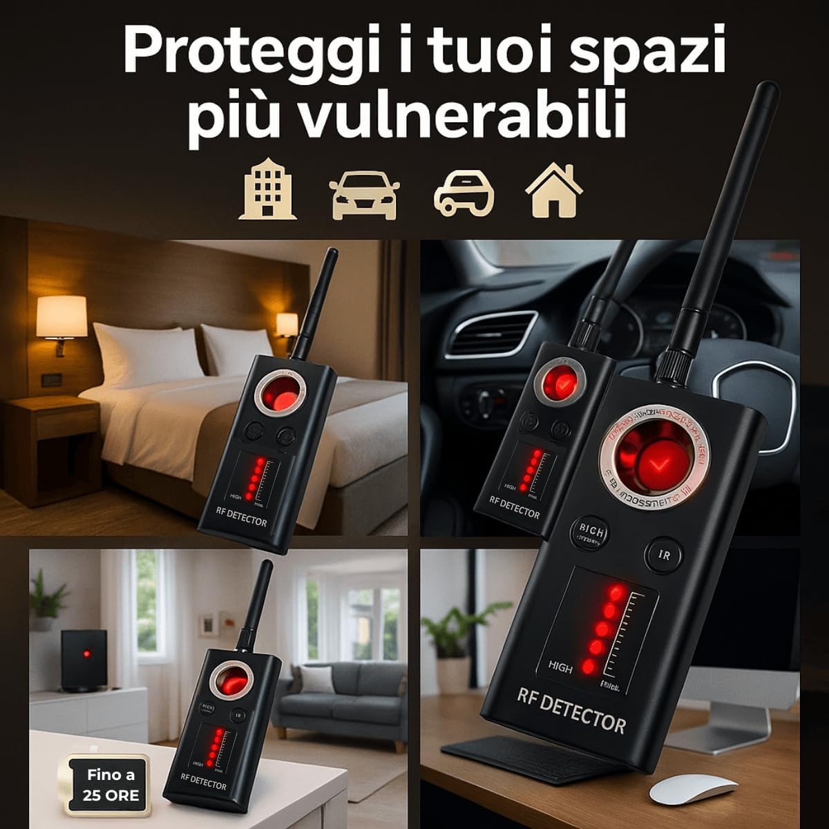 Rilevatore Microspie, Telecamere Nascoste e GPS - Rilevatore Anti-spionaggio Portatile, Perfetto per Uffici, Hotel, Case e Viaggi - Proteggi la Privacy con Tecnologia Avanzata (KAPLER 5000)