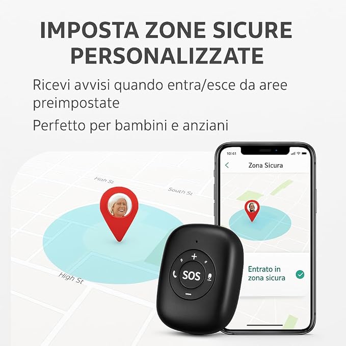Dispositivo di Sicurezza Portatile con GPS in Tempo Reale, Chiamata SOS, Geofence e Rilevamento Caduta, Gestibile da App – Ideale per Anziani, Bambini e Persone Fragili (V50)