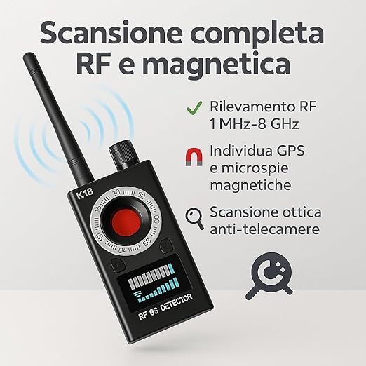 Italia - Rilevatore Microspie Professionale News Advance – Rilevamento di RF, Telecamere Spia Camere Nascoste, Microcamere Dispositivi Magnetici – Ideale Per Auto e Abitazioni (K18 2025)