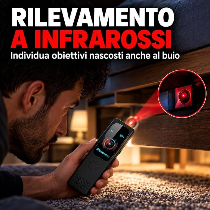 Rilevatore di Telecamere Nascoste AI 5G con Display Touch - Allarme Anti-Spionaggio per Microspie - Rilevamento GPS e Scansione a Banda Larga - Visione Notturna Precisa – Casa e Hotel (ERASER 6000)