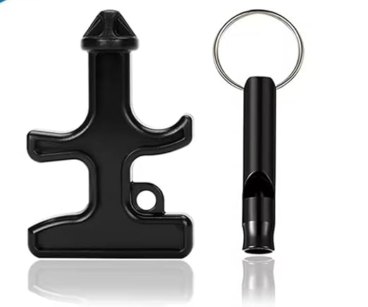 Rompivetro Portatile e Fischietto per Autodifesa e Difesa Personale– Strumento Antiaggressione di Emergenza e Sicurezza Auto – Resistente, Leggero e Facile da Usare (Nero con Fischietto)