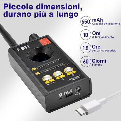 Rilevatore Professionale Multifunzionale 3 in 1 per Hotel, Auto e Ufficio – Modalità RF, Magnetica e Rilevazione IR per la Massima Protezione della Privacy (F911)