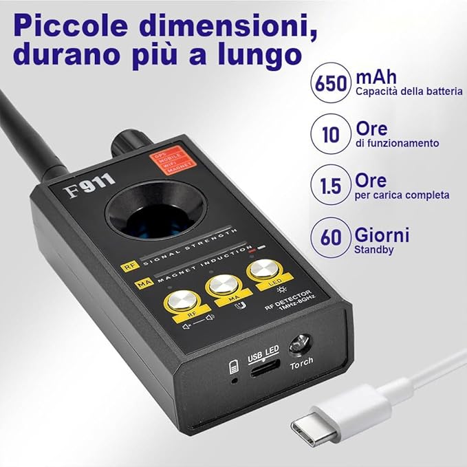 Rilevatore Professionale Multifunzionale 3 in 1 per Hotel, Auto e Ufficio – Modalità RF, Magnetica e Rilevazione IR per la Massima Protezione della Privacy (F911)