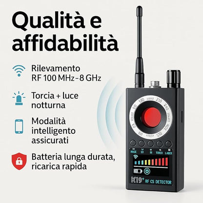 Italia Rilevatore Microspie - Rilevamento Intelligente Di Telecamere Spia e Microcamere – Ideale Per Viaggi, Hotel, Auto, Spazi Pubblici E Protezione Quotidiana (K19)