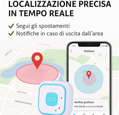 Localizzatore GPS con Chiamata SOS, Geofence e Modalità Anticaduta – Dispositivo di Sicurezza Portatile per Anziani, Bambini e Persone Fragili con App di Controllo Remoto (V30)