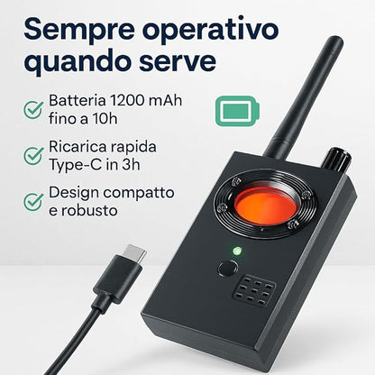 Italia - Rilevatore Microspie Professionale Militare – Rilevamento di RF, Telecamere Spia Camere Nascoste, Microcamere Dispositivi Magnetici – Ideale Per Auto e Abitazioni (K688)