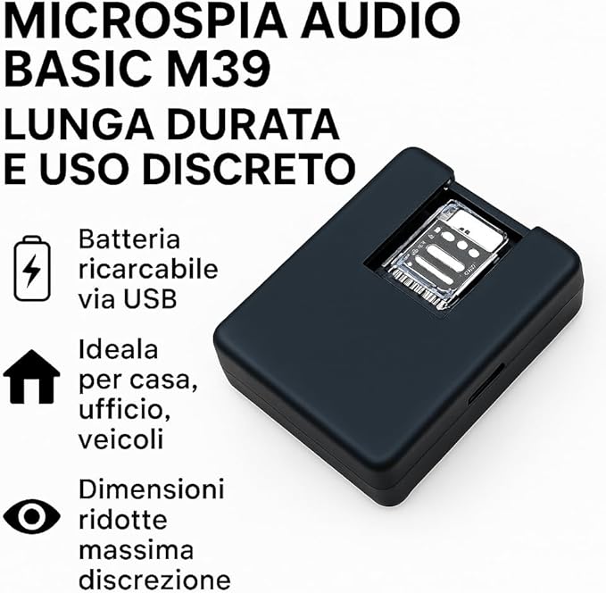 MICROSPIA AUDIO BASIC CON SIM Ascolto solo LIVE – Non è un localizzatore GPS, lo chiami e ascolti, Ideale per Monitoraggio Discreto come antifurto per auto e abitazioni (M39)