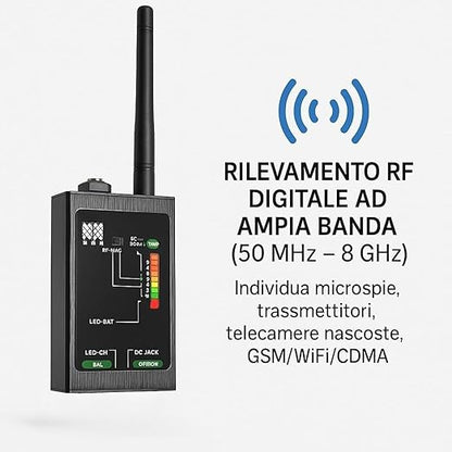 Rilevatore Microspie Professionale - Rilevamento Avanzato di Segnali Wireless, Gps,Dispositivi a Magneti – per Telecamere Spie e Microcamere – Ideale Per Case, Uffici E Veicoli (Floor 8000)