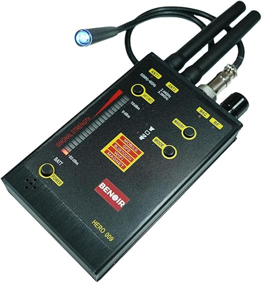 Rilevatore Professionale di Microspie, Telecamere Nascoste e GPS - Dispositivo Portatile Avanzato con Alta Sensibilità per Rilevare Segnali Wireless OCCULTATE in auto e a NOLEGGIO (BENOIR HERO 09)