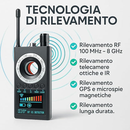 Italia Rilevatore Microspie - Rilevamento Intelligente Di Telecamere Spia e Microcamere – Ideale Per Viaggi, Hotel, Auto, Spazi Pubblici E Protezione Quotidiana (K19)