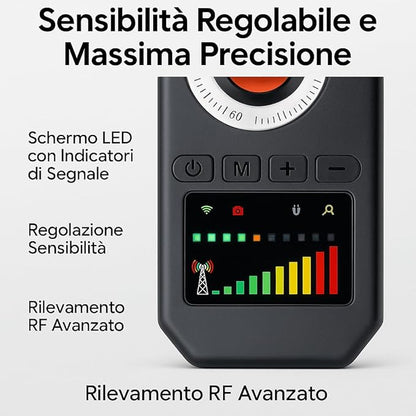 Rilevatore Professionale per Dispositivi Spia, Microfoni Nascosti, Telecamere e Localizzatori GPS – Portatile ad Alta Sensibilità per Individuare Segnali Wireless, Intercettatori GSM WIFI GPS (AK)