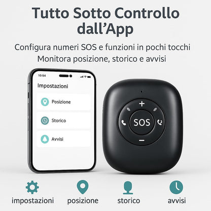 Dispositivo di Sicurezza Portatile con GPS in Tempo Reale, Chiamata SOS, Geofence e Rilevamento Caduta, Gestibile da App – Ideale per Anziani, Bambini e Persone Fragili (V50)