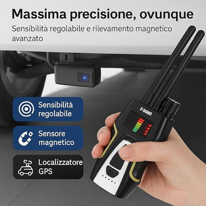 Rilevatore Microspie e Microcamere Spia – Analisi di Segnali RF, Campi Elettromagnetici e Interferenze Invisibili per Sicurezza e Privacy – Rilevamento Portatile Micro Camere (T8000)