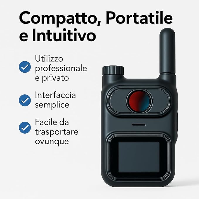 Rilevatore Professionale di Microspie mod. MINI, Telecamere Nascoste e GPS - Dispositivo Portatile Avanzato con Alta Sensibilità per Rilevare Segnali Wireless OCCULTATE in auto e a NOLEGGIO (AK780)
