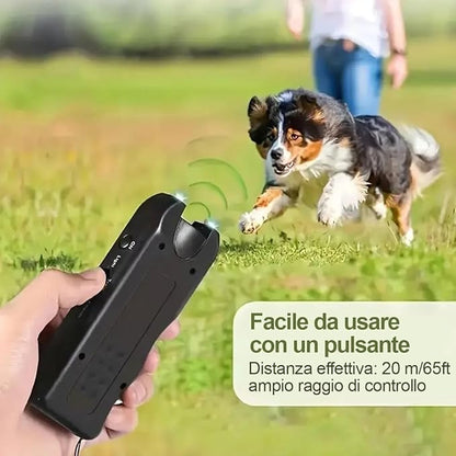 Dispositivo Repellente per Cani Aggressivi con Ultrasuoni e LED Flash, Portatile e Sicuro, Allontana Cani Minacciosi Senza Danneggiarli, Perfetto per Jogging, Passeggiate e Ciclisti 20MT