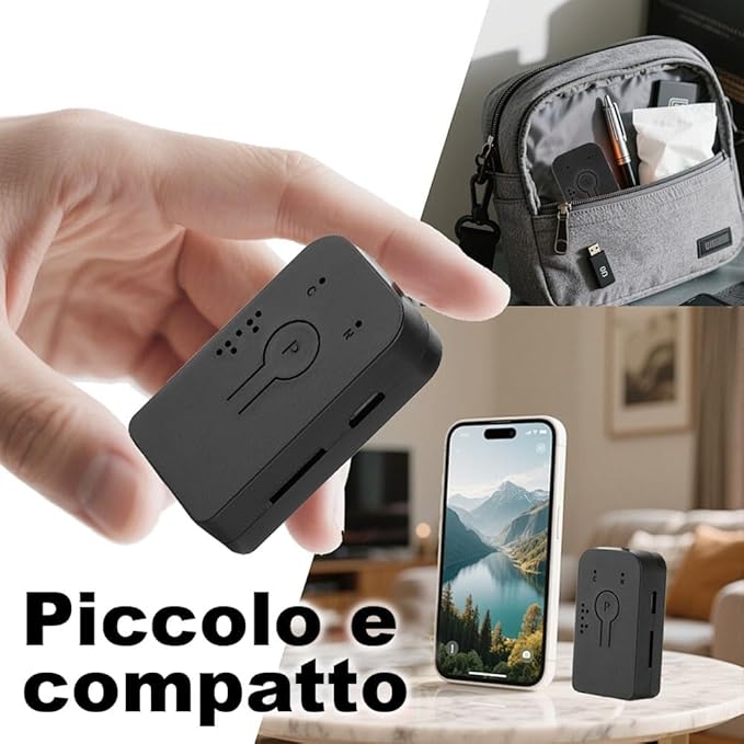 Microspia Antifurto Audio Wi-Fi – Mini Registratore Magnetico – Registratore Vocale Digitale Professionale – Fissaggio Magnetico & Archiviazione Doppia (AR-09)