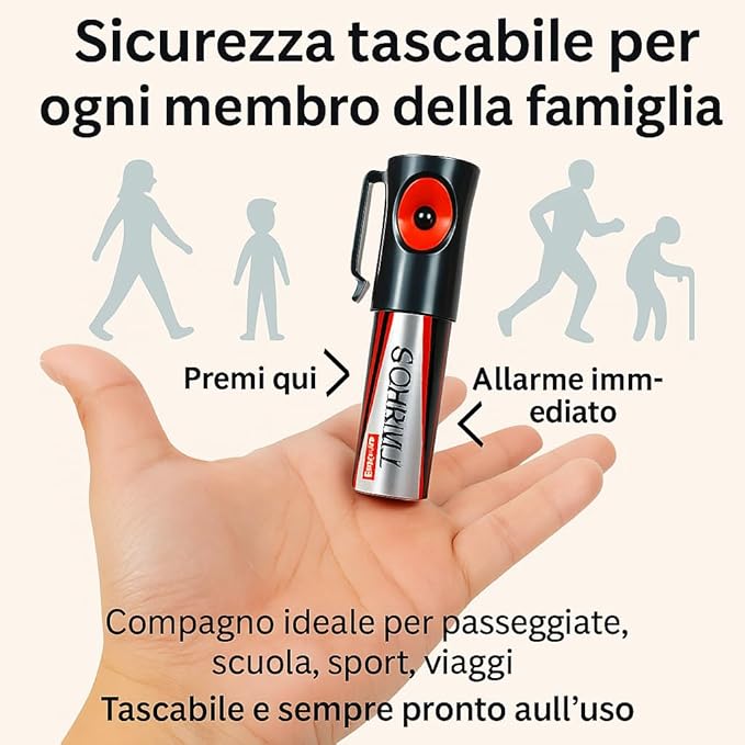 Dispositivo di Sicurezza Portatile Senza Batterie – Difesa Personale Contro Persone Malintenzionate e Animali Pericolosi – Emergenze e Autodifesa – Made In Germany