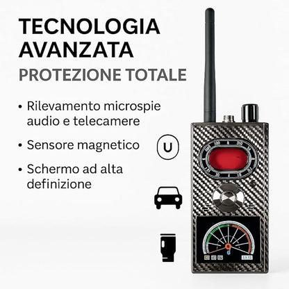 Rilevatore Professionale di microspie e telecamere occultate, Microfoni Occultati, Telecamere Invisibili e Localizzatori GPS in AUTO di tua proprietà o a NOLEGGIO, anche in Hotel e viaggi (M99)