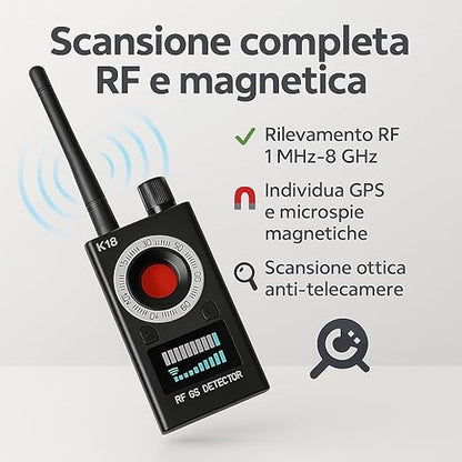 Italia - Rilevatore Microspie Professionale News Advance – Rilevamento di RF, Telecamere Spia Camere Nascoste, Microcamere Dispositivi Magnetici – Ideale Per Auto e Abitazioni (K18 2025)
