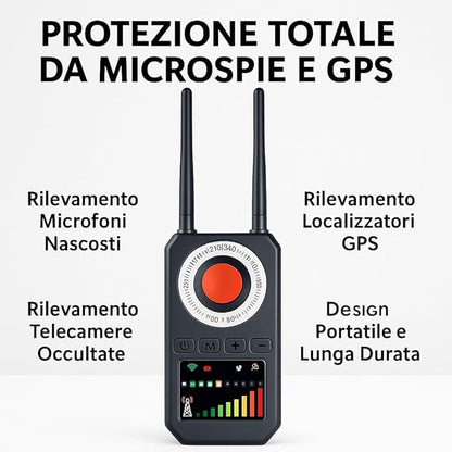 Rilevatore Professionale per Dispositivi Spia, Microfoni Nascosti, Telecamere e Localizzatori GPS – Portatile ad Alta Sensibilità per Individuare Segnali Wireless, Intercettatori GSM WIFI GPS (AK)