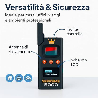 Rilevatore Professionale di Microspie, Telecamere Nascoste e GPS - Dispositivo Portatile Avanzato con Alta Sensibilità per Rilevare Segnali Wireless in Auto Uffici Casa - Supreme 5000