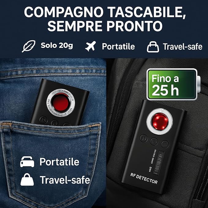 Rilevatore Microspie, Telecamere Nascoste e GPS - Rilevatore Anti-spionaggio Portatile, Perfetto per Uffici, Hotel, Case e Viaggi - Proteggi la Privacy con Tecnologia Avanzata (KAPLER 5000)