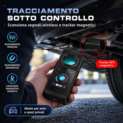 Rilevatore Telecamere Nascoste AI Display OLED, Scanner GPS - Dispositivo Anti Intercettazione Microspie - Rilevamento Infrarossi Segnali Wireless Tracker Magnetici - Allarme Vibrazione (HERO 1964)