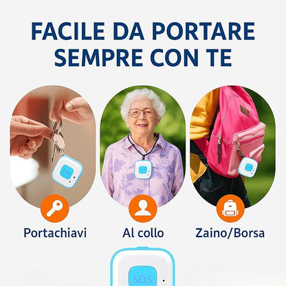 Localizzatore GPS con Chiamata SOS, Geofence e Modalità Anticaduta – Dispositivo di Sicurezza Portatile per Anziani, Bambini e Persone Fragili con App di Controllo Remoto (V30)