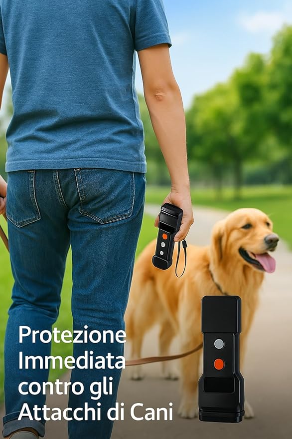 Dissuasore Repellente per Cani Aggressivi a Ultrasuoni - con LED Flash, Sicuro, Portatile e Non Dannoso per Animali – Protezione e Strumento di Addestramento – Portata 20 m
