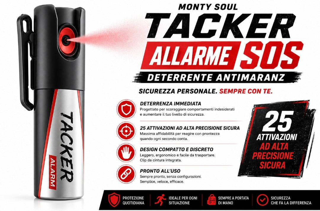 Monty Soul | Allarme Personale di Sicurezza con 25 getti, Dispositivo Portatile Dissuasore, Made in Germany