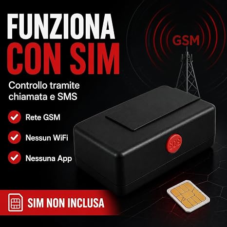 MICROSPIA AUDIO Ascolto solo LIVE e Localizzatore GMS con SIM (NON INCLUSA), Chiami e Ascolti - Controllo tramite SMS - Compatto per Monitoraggio e Antifurto per Auto e Abitazioni A8