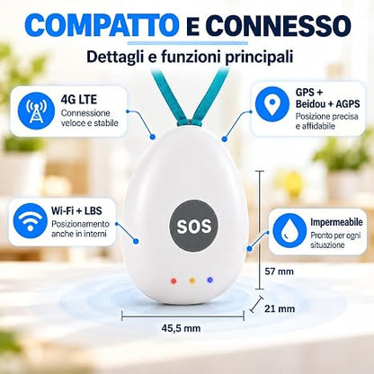 Mini Localizzatore GPS 4G LTE per Bambini e Anziani - Dispositivo Portatile con Chiamata Bidirezionale VoLTE, WiFi LBS SOS, Geofence e Monitoraggio Attività - Tracciamento Impermeabile
