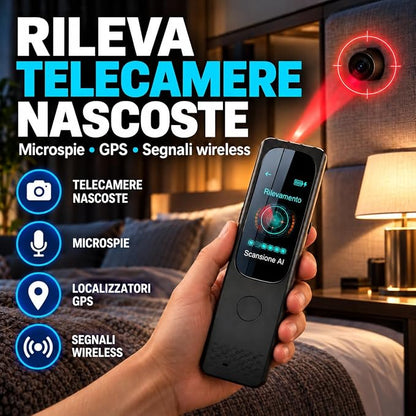 Rilevatore di Telecamere Nascoste AI 5G con Display Touch - Allarme Anti-Spionaggio per Microspie - Rilevamento GPS e Scansione a Banda Larga - Visione Notturna Precisa – Casa e Hotel (ERASER 6000)