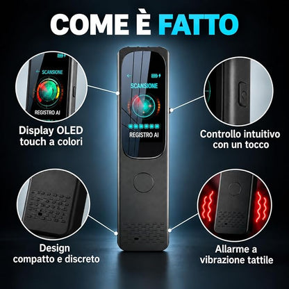 Rilevatore di Telecamere Nascoste AI 5G con Display Touch - Allarme Anti-Spionaggio per Microspie - Rilevamento GPS e Scansione a Banda Larga - Visione Notturna Precisa – Casa e Hotel (ERASER 6000)