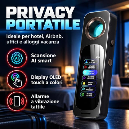 Rilevatore Intelligente Telecamere Nascoste Display OLED Touch - Anti-Spionaggio per Airbnb e Hotel - Scansione Automatica Chip AI - Rilevatore Microspie Bug e Tracker GPS (HOME 3000)