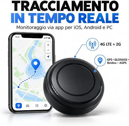 Mini Localizzatore GPS 4G con Forte Magnete - Tracker Impermeabile IP67 GLONASS AGPS Beidou per Auto Moto e Animali - Tracciamento in Tempo Reale via App iOS Android e PC - Dispositivo Portatile