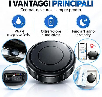 Mini Localizzatore GPS 4G con Forte Magnete - Tracker Impermeabile IP67 GLONASS AGPS Beidou per Auto Moto e Animali - Tracciamento in Tempo Reale via App iOS Android e PC - Dispositivo Portatile