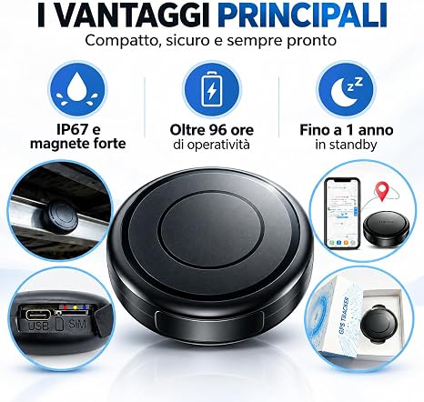 Mini Localizzatore GPS 4G con Forte Magnete - Tracker Impermeabile IP67 GLONASS AGPS Beidou per Auto Moto e Animali - Tracciamento in Tempo Reale via App iOS Android e PC - Dispositivo Portatile