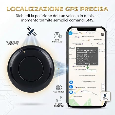 Localizzatore GPS per Auto e Moto, Posizione in Tempo Reale, Allarme SOS, Modalità Intelligente di Risparmio Energetico, Base Magnetica (GeoTrack2)